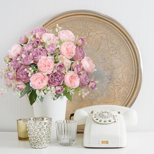 SOMYTING Artificial Pink Peonies Flowers Bouquets 2PCS