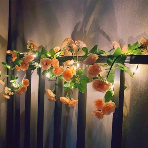 Fielegen Artificial Flower Garland with LED String Lights 6FT Decor
