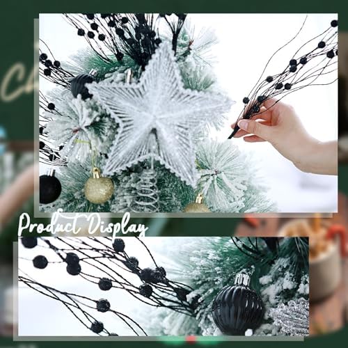 6Pcs Artificial Glitter Berry Stems for Christmas Decorations