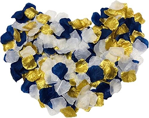 900pcs White Navy Blue Gold Artificial Silk Rose Petals for Wedding Events