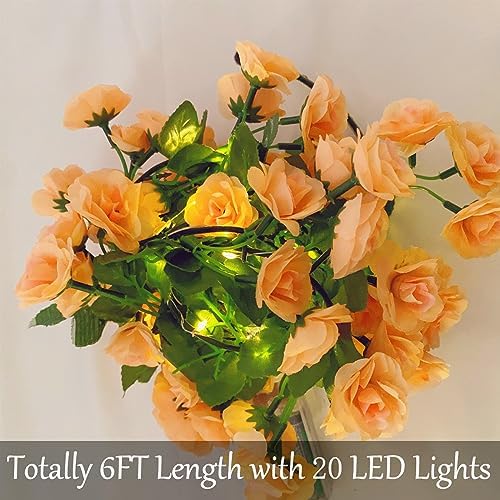 Fielegen Artificial Flower Garland with LED String Lights 6FT Decor