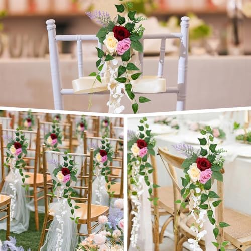 Garisey 10pcs Wedding Aisle Chair Flowers Set Red Pink