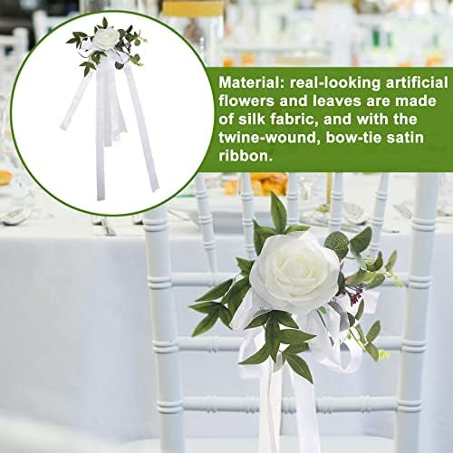 6PCS Wedding Chair Decorations with Flowers and Ribbons