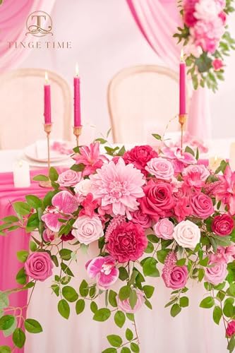 TINGE TIME Artificial Sweetheart Flower Swag Set with Tablecloth and Runner Hot Pink