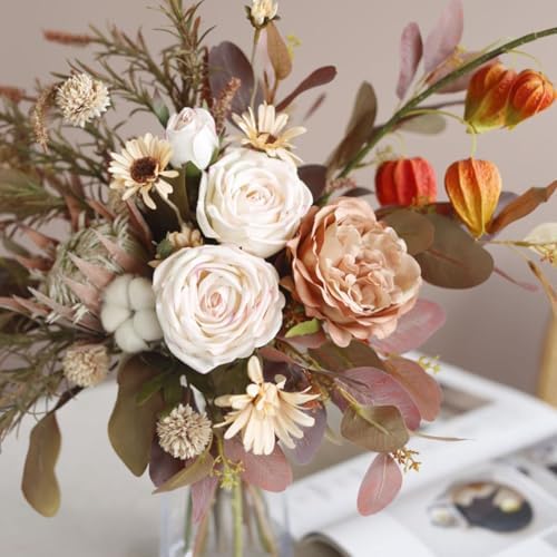Artificial Flowers Autumn Rose Hydrangea Bouquet Handheld Decor