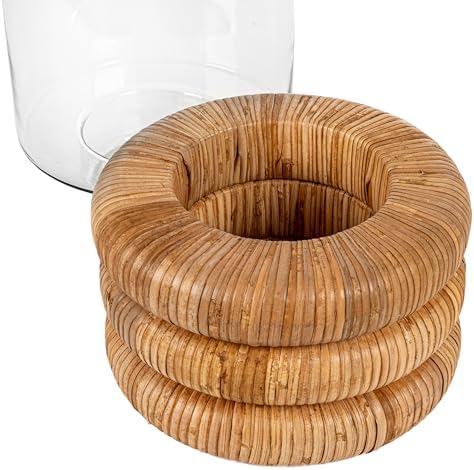 Creative Co Op Glass Hurricane Vase with Woven Rattan Base Small