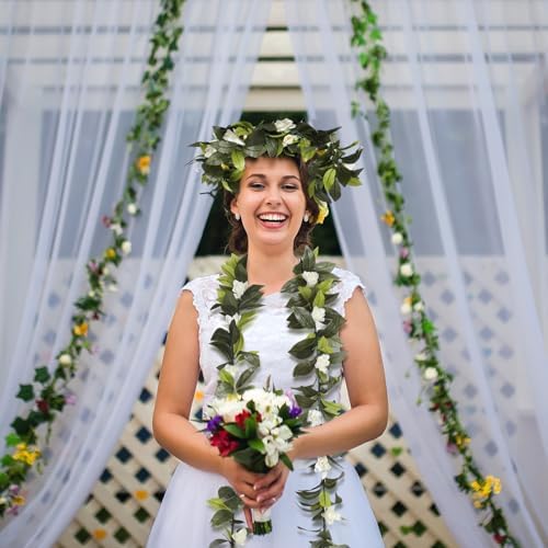 Riceshoot Hawaiian Maile Lei Garland 656 ft Green White Tuberose Flower Necklace