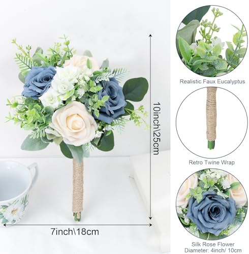 SEMONONIA 6 Piece Bridesmaid Bouquets Set - 7 Inch Artificial Flowers