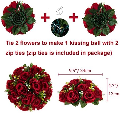 BLOSMON Flower Balls Wedding Centerpieces 10 Pcs Burgundy White Artificial Flowers
