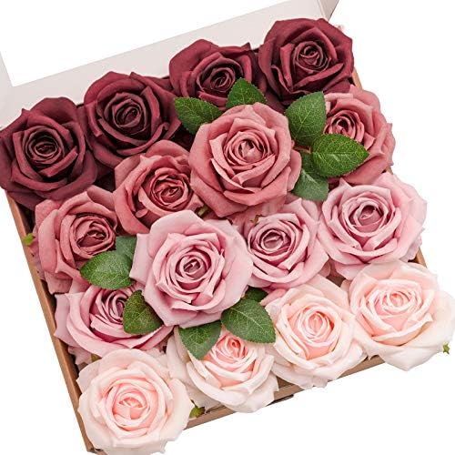 Lings Moment Artificial Burgundy Flowers 16pcs