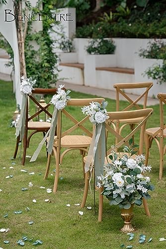 BENCENTRE White and Sage Wedding Aisle Decorations Set of 10