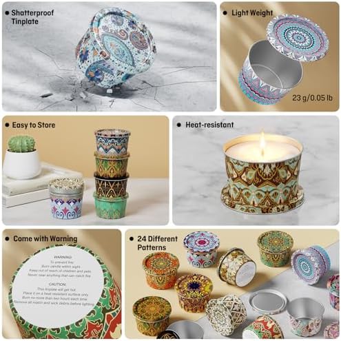 Nexuraze 24-Pack Candle Tins with Lids and Wicks