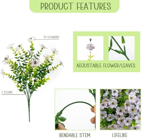 VDVST 10 Bundle Artificial White Flowers Set