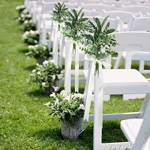 Rinlong 6Pcs Wedding Aisle Decor Artificial Eucalyptus Bows