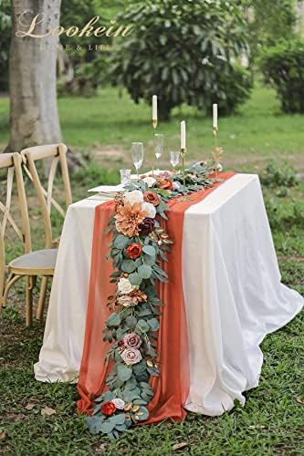 Lookein 6FT Eucalyptus Garland with Flowers - Terracotta