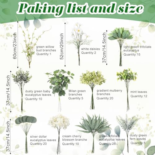 Cindeer 125 Pcs Artificial Greenery Stems Box Set
