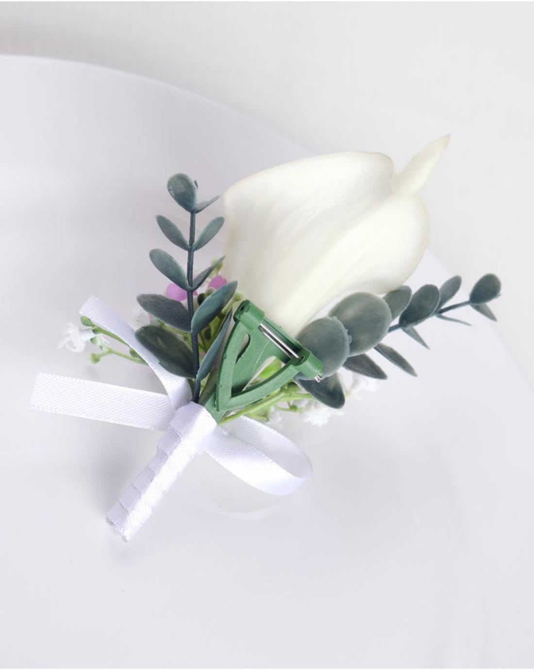 White Calla Lily Boutonniere for Men Wedding