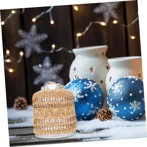 Zerodeko Glass Candle Dome Holder with Rattan Wrap Decorative Cover