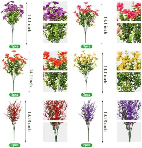 16 Bundles UV Resistant Artificial Flowers for Outdoor Use