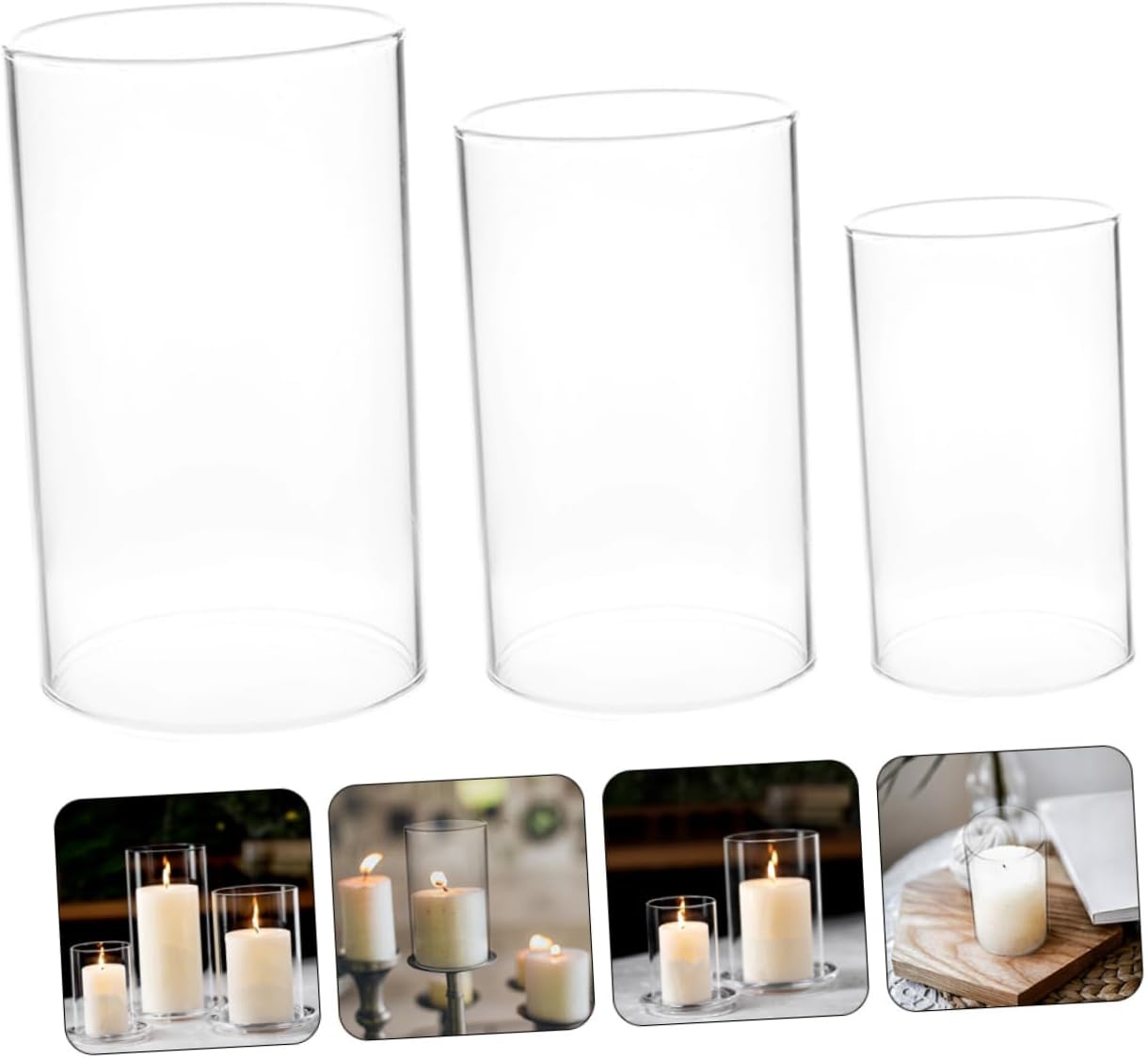 3pcs Glass Candle Holder Sleeves Windproof Cover Home Decor