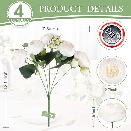 DEEMEI Artificial Peony Flowers Bouquet Set White