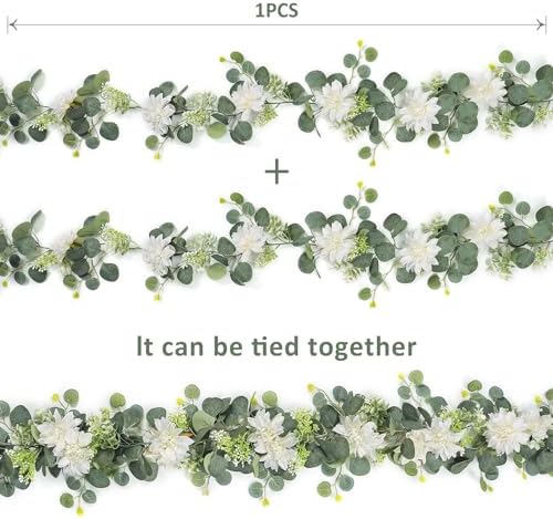 Dremisland Artificial Flowers Garland 2 Pack 12ft Eucalyptus with White Dahlias and Berries
