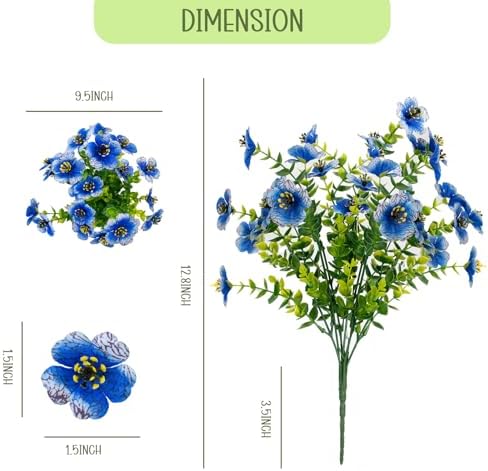 10 Bundle Artificial Blue Flowers UV Resistant Outdoor Set