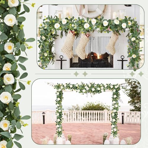 ASTRYAS 2 Pack Artificial Eucalyptus Garland with Flowers