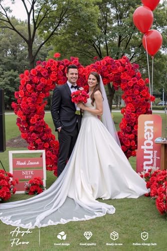 Dark Red Artificial Flower Heart Shape Wedding Arch Backdrop