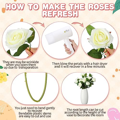 Tigeen 150 Pcs Artificial White Roses Bulk