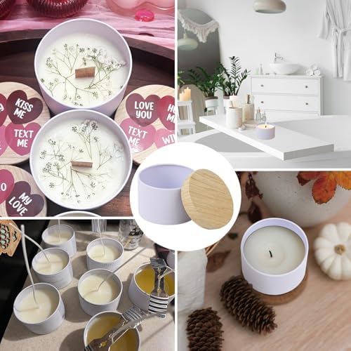 48-Pack 4 OZ White Metal Candle Tins with Wood Grain Lids