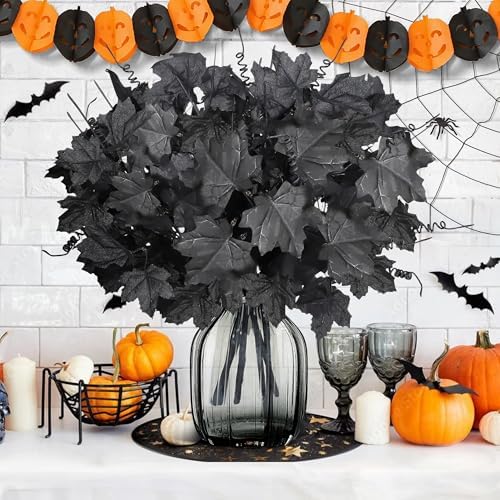 Mosoan 6 Pack Halloween Decorations Artificial Maple Leaf Stems