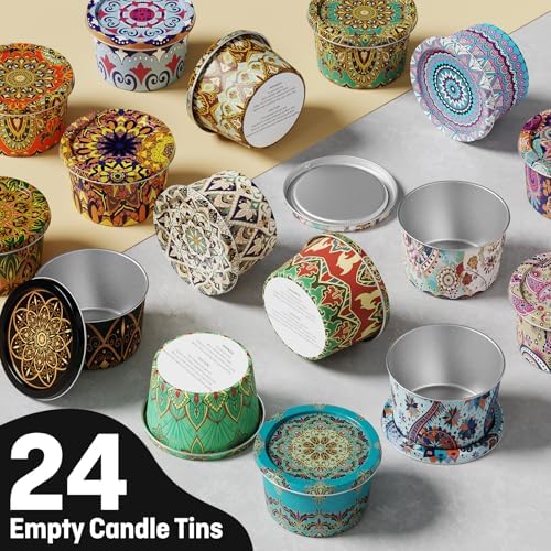 Nexuraze 24-Pack Candle Tins with Lids and Wicks