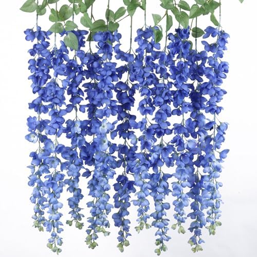 Mizii 6Pcs Royal Blue Wisteria Garland Hanging Flowers Decor