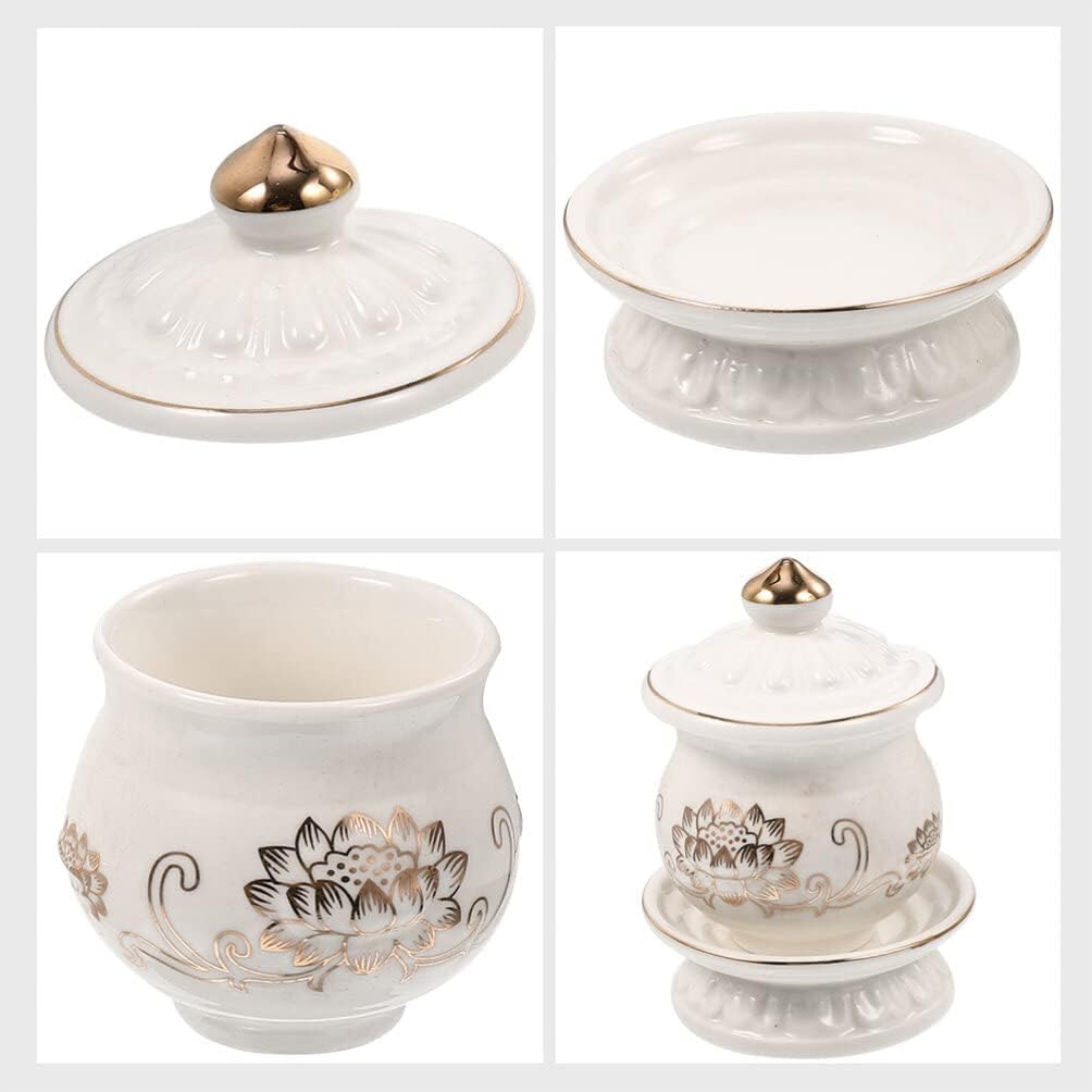 White Ceramic Water Offering Bowl Set 2pcs for Altar and Meditation