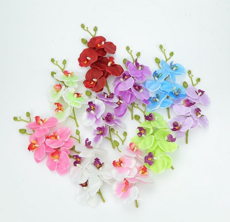Rikyo 10 Set Artificial Orchid Faux Flowers with Stems