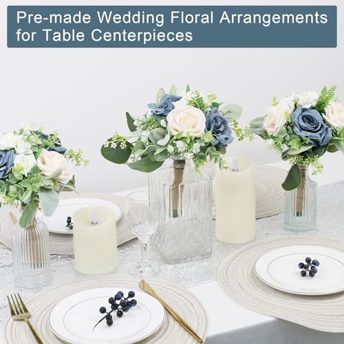 SEMONONIA 6 Piece Bridesmaid Bouquets Set - 7 Inch Artificial Flowers