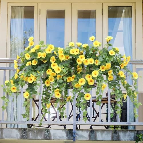 Hugs Garden Artificial Flowers 4pcs UV Resistant Hanging Morning Glory Black