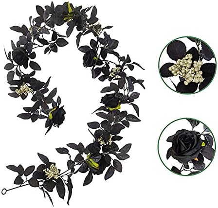 BFYDOAA 180cm Artificial Black Rose Vine Halloween Garland