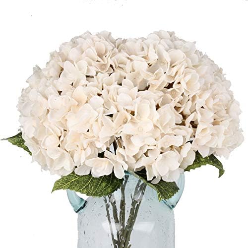 Jims Cabin Silk Hydrangea Artificial Flower Bouquet with 5 Big Heads White