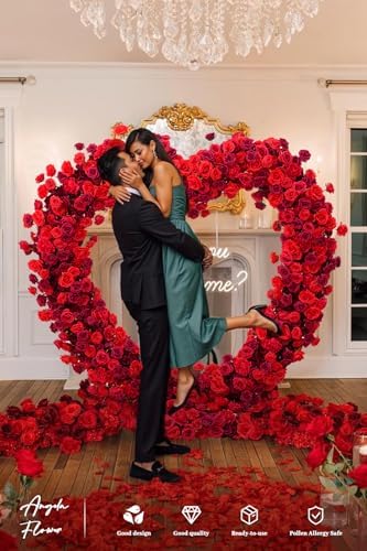 Dark Red Artificial Flower Heart Shape Wedding Arch Backdrop