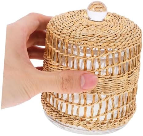 Zerodeko Glass Candle Dome Holder with Rattan Wrap Decorative Cover