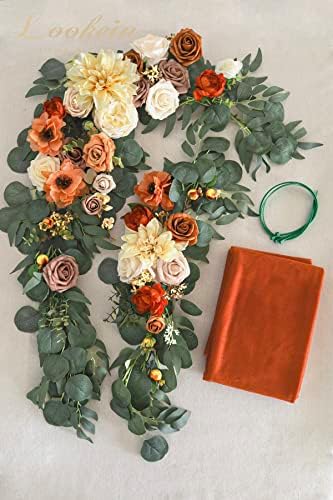 Lookein Artificial Flowers Wedding Arch Kit 3 Piece - Terracotta Chiffon