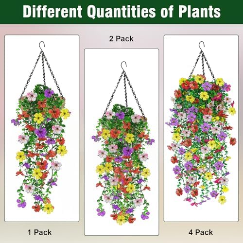 4 Pcs Artificial Hanging Flowers for Outdoor Decor