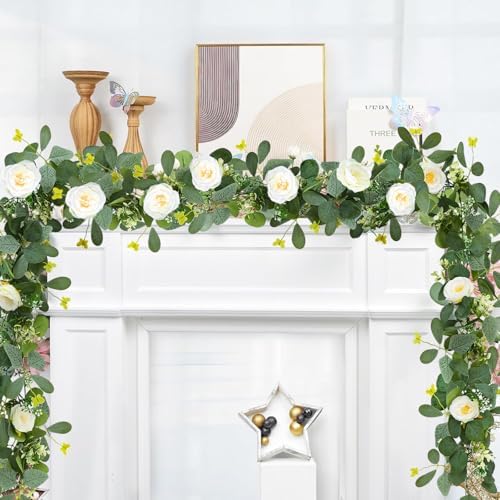 ASTRYAS 2 Pack Artificial Eucalyptus Garland with Flowers