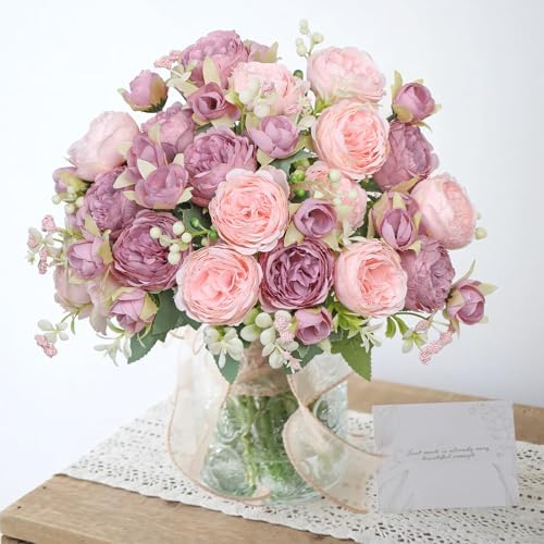 SOMYTING Artificial Pink Peonies Flowers Bouquets 2PCS