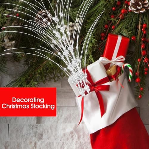 28 Inch White Glitter Berry Stem Christmas Decor - 10 PCS