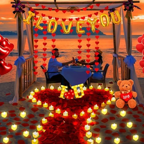 Romantic Decoration Set with Rose Petals and Candles
