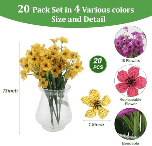 20 Bundles Artificial Flowers for Outdoor Summer Decor