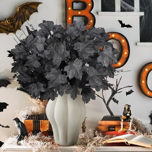 Mosoan 6 Pack Halloween Decorations Artificial Maple Leaf Stems